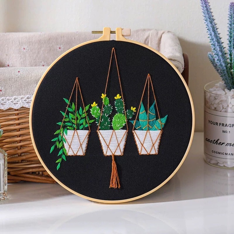 Embroidery Kit For Beginner Modern Crewel Embroidery Kit with Pattern Embroidery Hoop Plants Craft Materials Included Full DIY KIT Plants Pattern 7