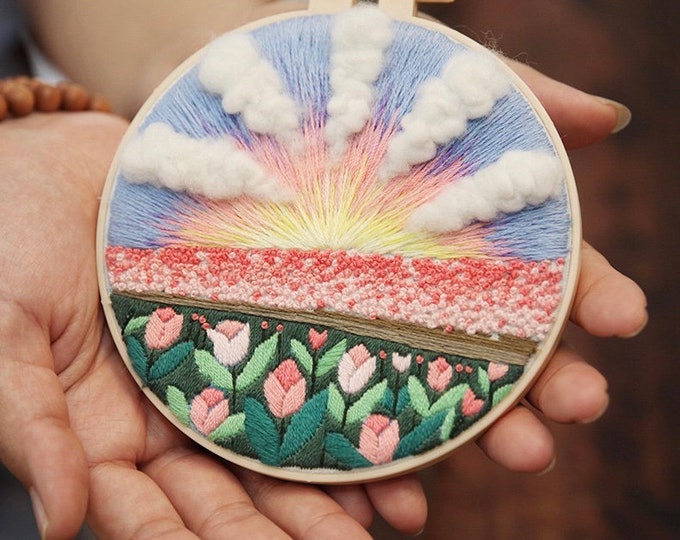 DIY Embroidery Kit For Beginner | Modern Crewel Embroidery Kit with Pattern | Embroidery Hoop Plants |Craft Materials Included Full DIY KIT