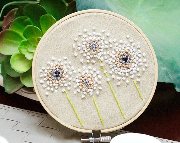 Embroidery Kit For Beginner| Modern Embroidery Kit with Pattern| Embroidery Hoop Plants |Craft Materials Included | Full DIY KIT Dandelion