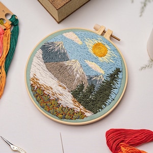 Embroidery Kit For Beginner| Modern Crewel Embroidery Kit with Pattern| Embroidery Hoop Plants | Full Embroidery DIY KIT | Landscape