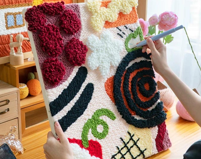 Forest Punch Needle Kit: Beginner Embroidery with Yarn & Adjustable Needle