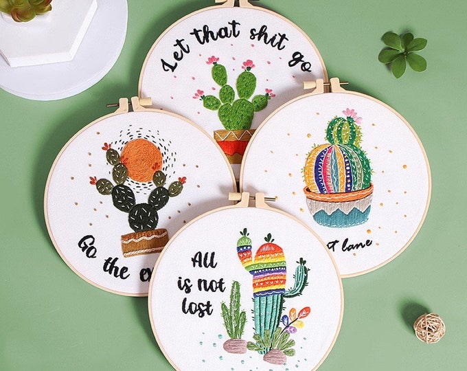 Embroidery Kit For Beginner| Modern Crewel Embroidery Kit with Pattern| Embroidery Hoop Plants |Craft Materials Included Full DIY KIT Plants
