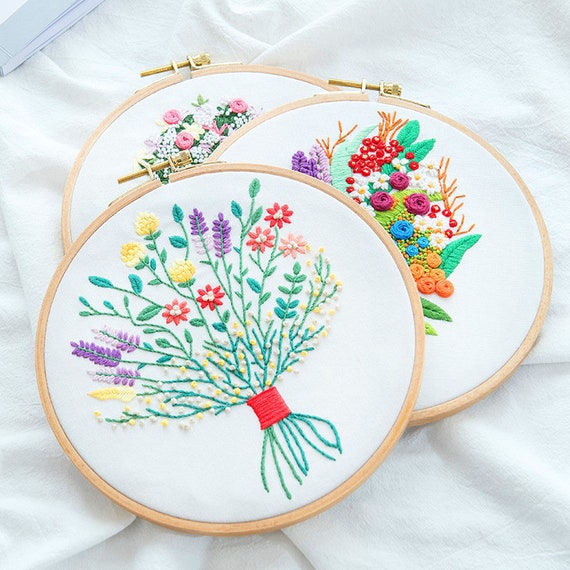 3 Sets Leaves Flowers Embroidery Practice Kit Beginners Adults Learn  Stitches
