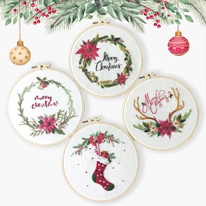 DIY Embroidery Full Kit for Beginners | Modern Embroidery Pattern | DIY Craft Kit Adult | Christmas Hand Embroidery Supplies | DIY Hoop Art