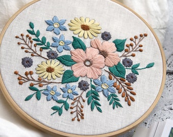 Embroidery Kit For Beginner| Modern Crewel Embroidery Kit with Pattern| Flowers Embroidery Full Kit with Needlepoint Hoop| DIY Craft Kit