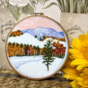 Embroidery Kit For Beginner | Modern Flower Embroidery Kit with Pattern | Floral  Embroidery Full Kit with Needlepoint Hoop| DIY Craft Kit