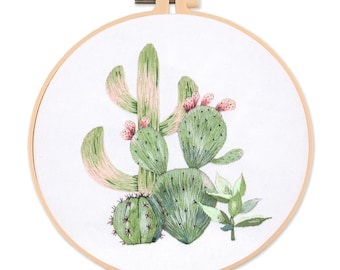 DIY Embroidery Kit For Beginner | Modern Crewel Embroidery Kit with Pattern| Embroidery Hoop Plants | Craft Materials Included Full DIY KIT