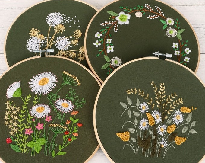 Embroidery Kit For Beginners | Modern Crewel Embroidery Kit with Pattern Floral Embroidery Full Kit with Needlepoint Hoop DIY Craft Kit