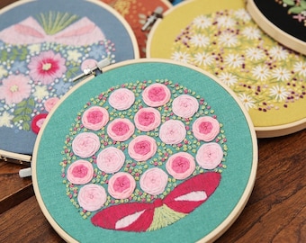 Kit de broderie florale pour débutant | Kit complet de broderie à la main de plantes à fleurs modernes | Kit d’art mural de cerceau à point d’aiguille floral bricolage | Décoration murale
