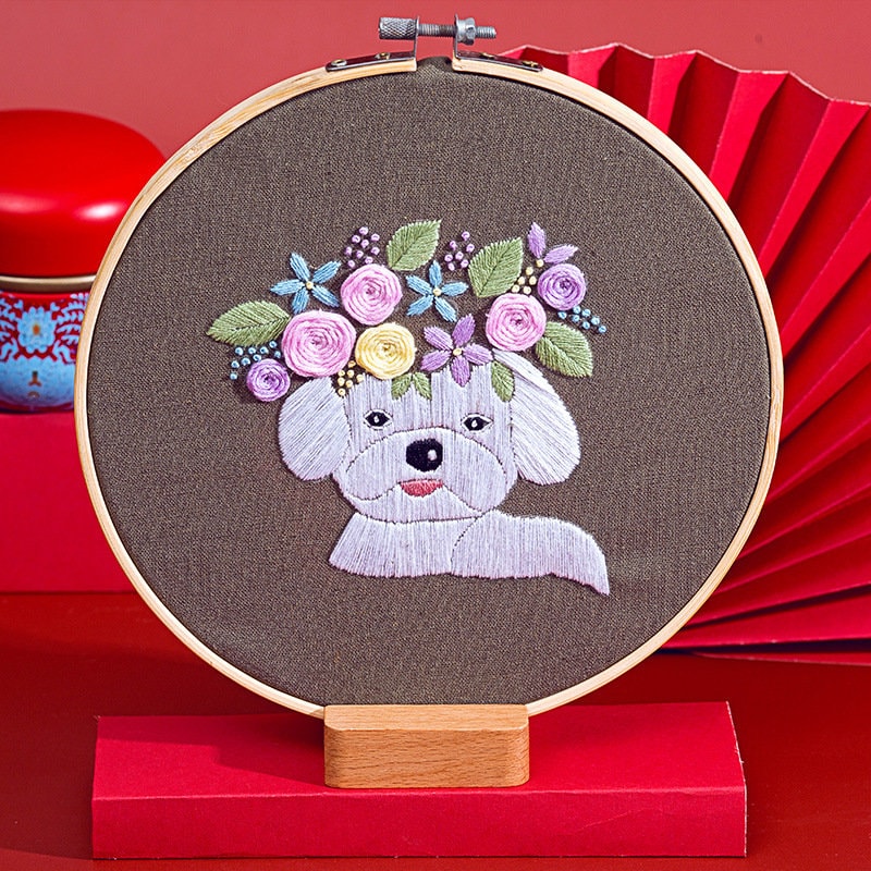 Embroidery Kit for Beginner Modern Crewel Embroidery Kit With Pattern Pet  Embroidery Full Kit With Needlepoint Hoop DIY Craft Kit Dog 