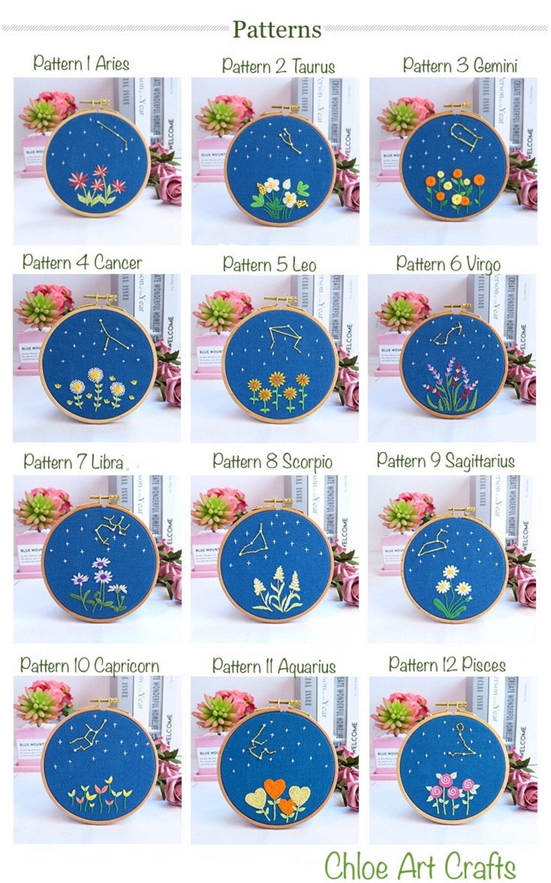 12 Horoscopes Zodiac Embroidery Kit for Beginnermodern Embroidery Kit