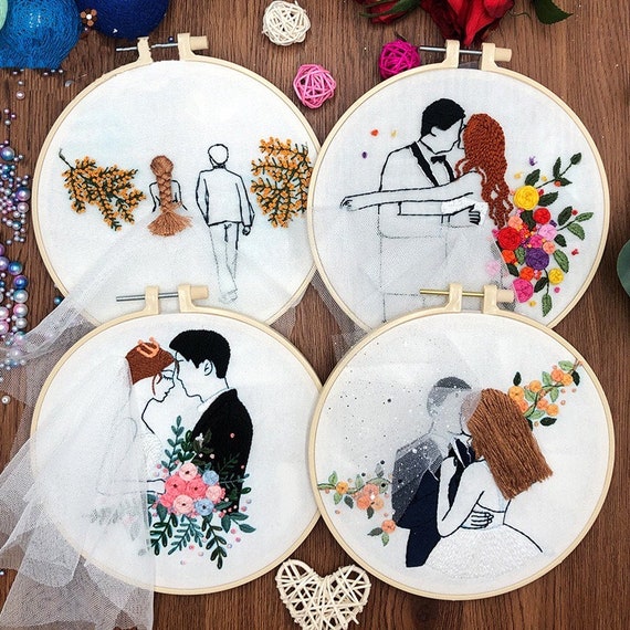Wedding Embroidery Kit for Beginner Modern Flower Crewel | Etsy