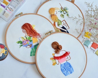 Embroidery Kit For Beginner | Modern Crewel Embroidery Kit with Pattern | Floral  Embroidery Full Kit with Needlepoint Hoop| DIY Craft Kit