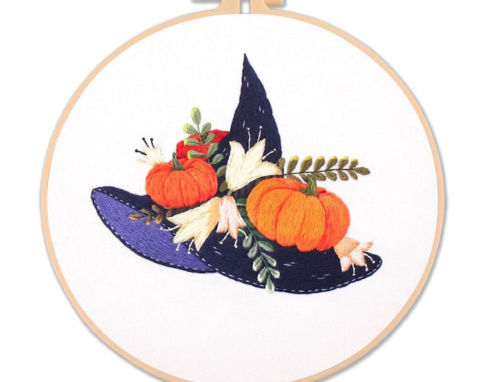 Halloween Embroidery Kit For Beginner | Modern Crewel Embroidery Full Kit with Pattern | Floral Embroidery | Needlepoint Hoop|DIY Craft Kit