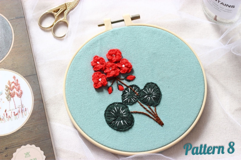 Beginner Embroidery Kit Modern Flower and Plant Hand Embroidery Full Kit for Beginners DIY 3 Dimensional Floral Embroidery Hoop Wall Art Kit