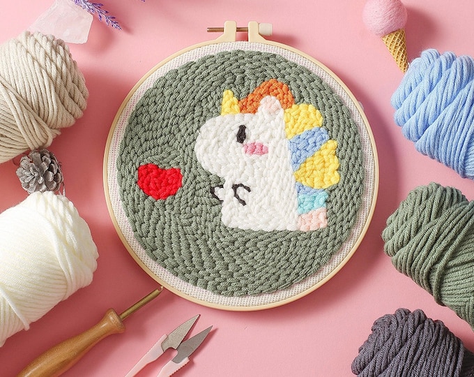 Unicorn Punch Needles Start Kit/ Beginner Punch Needle Kit with Punch Needle/ Punch Needle Kit with Yarn/All Materials Included