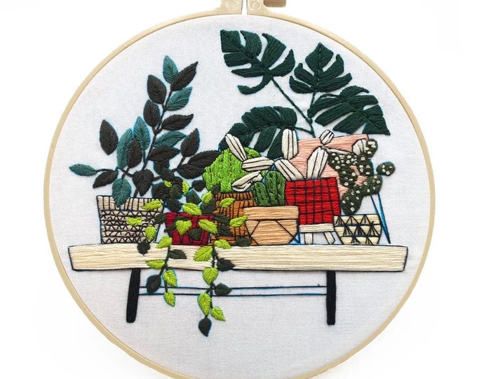 Cactus Embroidery Kit For Beginner | Modern Embroidery Kit with Pattern |Plants Embroidery Full Kit with Needlepoint Hoop| DIY Craft Kit