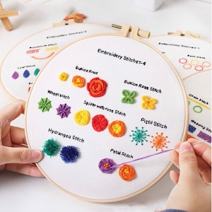 Beginner Embroidery Kit Set of 4, Beginner Embroidery kit, Modern embroidery kit cross stitch, Hand Embroidery Kit, Needlepoint, DIY Craft