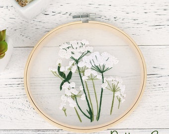 Transparent Embroidery Kit For Beginner | Modern Embroidery Kit with Pattern Flowers Embroidery Full Kit with Needlepoint Hoop DIY Craft Kit