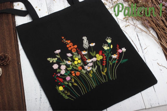 Buy Black Tote Bag With Hand Embroidered Flowers, Black Tote Bag