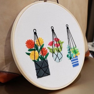 Embroidery Kit For Beginner Modern Crewel Embroidery Kit with Pattern Floral Embroidery Full Kit with Needlepoint Hoop DIY Craft Kit image 5