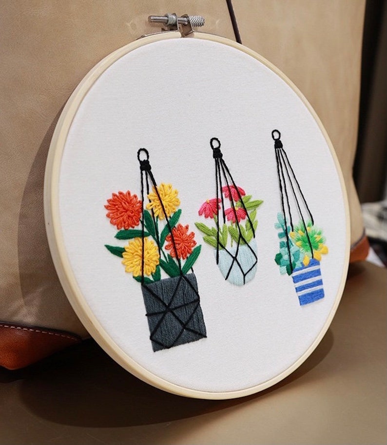 Embroidery Kit For Beginner Modern Crewel Embroidery Kit with Pattern Floral Embroidery Full Kit with Needlepoint Hoop DIY Craft Kit image 5