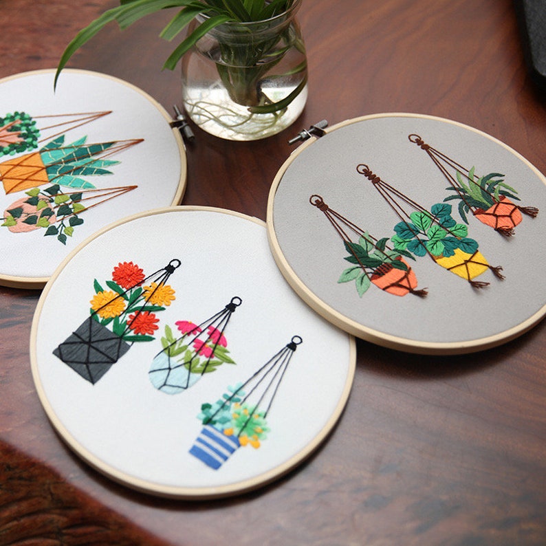 Embroidery Kit For Beginner Modern Crewel Embroidery Kit with Pattern Floral Embroidery Full Kit with Needlepoint Hoop DIY Craft Kit image 1
