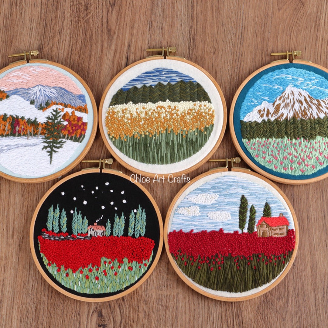 Modern Landscape Embroidery Kit: Beginner DIY Craft With Hoop - Etsy
