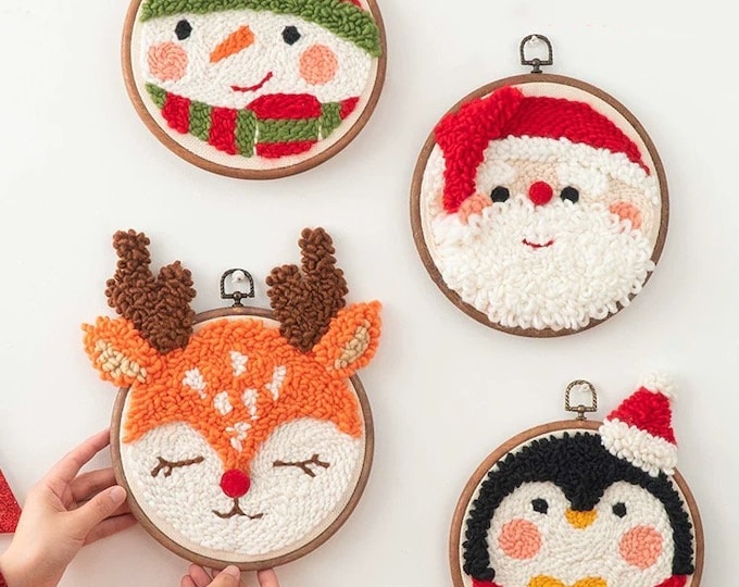 Christmas Punch Needles Start Kit/ Beginner Punch Needle Kit with Adjustable Punch Needle/ Punch Needle Kit with Yarn/All Materials Included