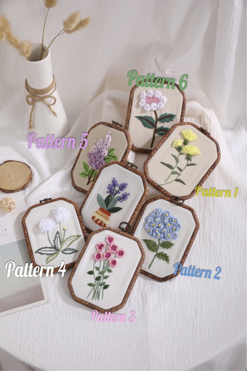 Beginner Embroidery Kit Modern Flower and Plant Hand Embroidery Full Kit for Beginners DIY 3 Dimensional Floral Embroidery Hoop Wall Art Kit
