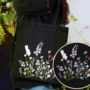 Embroidery Kit Canvas Bag| Modern Flower Pattern | Hand Embroidery Kit | Beginner Canvas Tote Bag|Go Green Eco-Friendly DIY Embroidered Tote