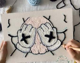 Beginner Punch Needle Kit: Illustriertes Leinen, Garn & Werkzeug