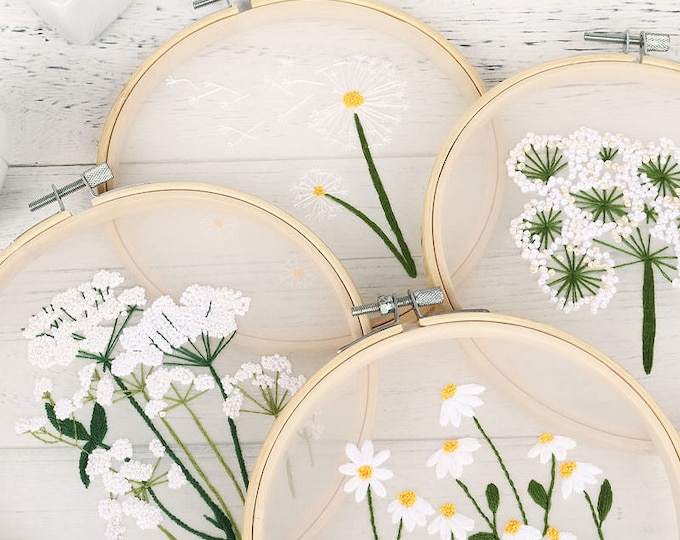 Transparent Embroidery Kit For Beginner | Modern Embroidery Kit with Pattern Flowers Embroidery Full Kit with Needlepoint Hoop DIY Craft Kit