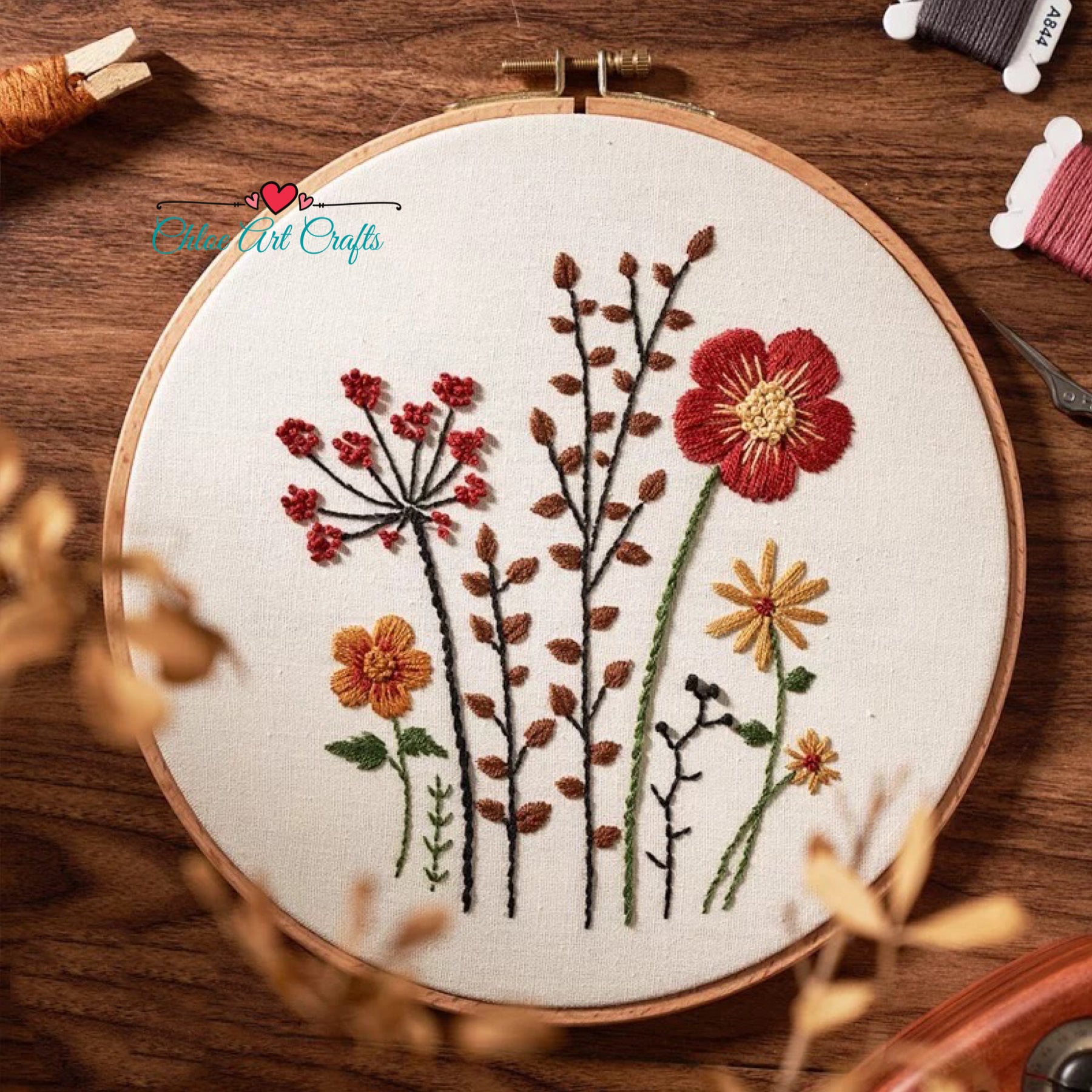Embroidery Kit for Beginners, DIY Needlepoint Kits with Embroidery Clothes  with Floral Pattern, Embroidery Starter Kit for Adults Kids