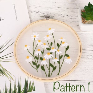 Transparency Embroidery Kit For Beginner| Modern Embroidery Kit with Pattern |Floral Embroidery Full Kit with Needlepoint Kit| DIY Craft Kit