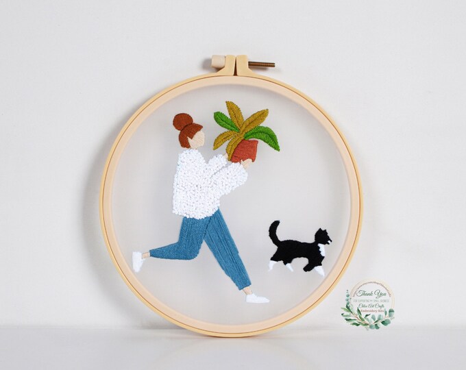 Transparent Embroidery Kit for Beginner,Flower diy Kit, Beginner Hand Embroidery Full Kit ,Diy Start Up Embroidery Set with Pattern