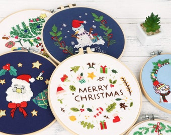 Embroidery Kit For Beginner| Modern Embroidery Kit with Pattern|Christmas Embroidery Full Kit |DIY Crafts Kit Christmas Gifts/Decor Santa