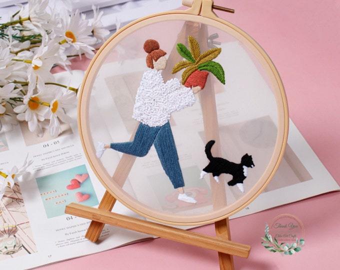 Transparent Embroidery Kit for Beginner,Flower diy Kit, Beginner Hand Embroidery Full Kit ,Diy Start Up Embroidery Set with Pattern