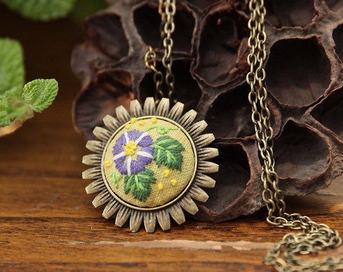 Beginner Embroidery Kit necklace | Embroidered jewelry decor|Embroidered pendant|Handmade embroidery necklace|embroidery chain|gifts for her