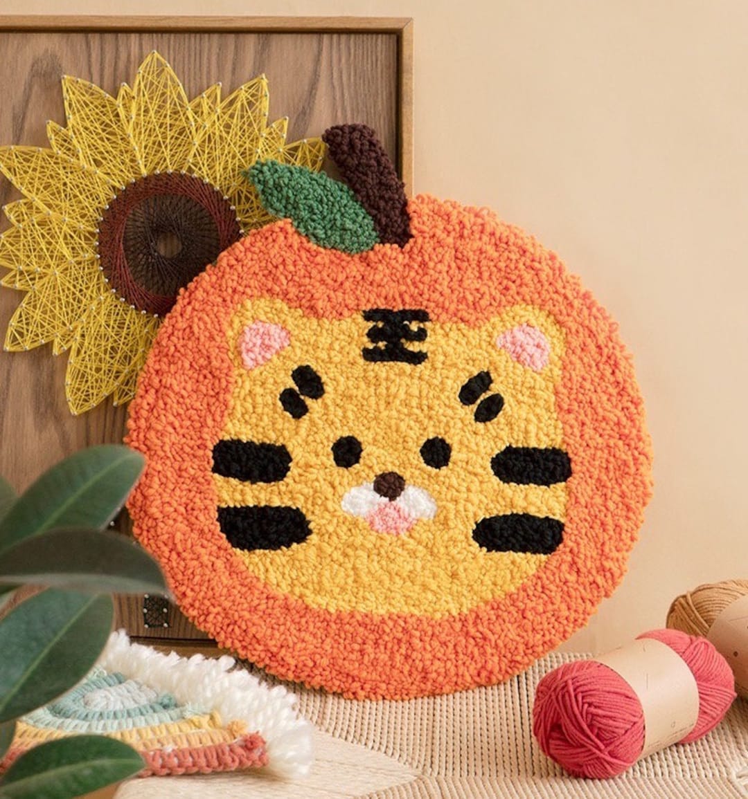 初心者向けパンチニードルキット：タイガーピロー（材料すべて込み