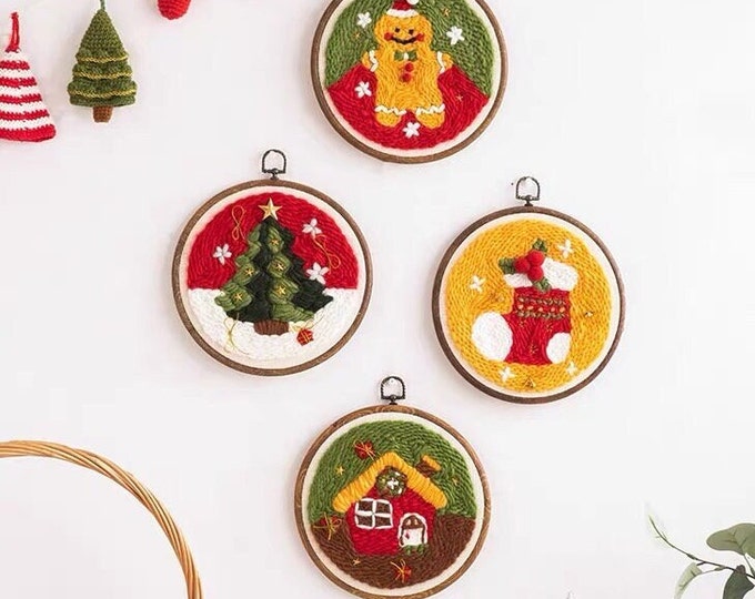 Christmas Punch Needles Start Kit/ Beginner Punch Needle Kit with Adjustable Punch Needle/ Punch Needle Kit with Yarn/All Materials Included