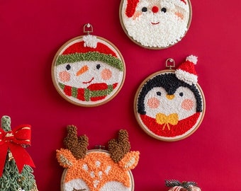 Kit Punch Needle Noël - Broderie à L’aiguille Poinçon - Pour Adultes Et Enfants Débutants - Inclut Tissu, Fils, Cerceau Et Outils