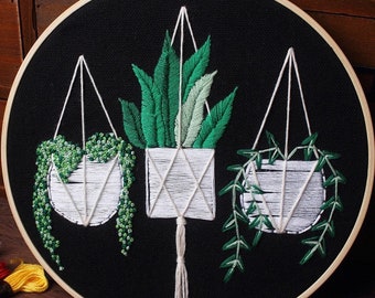 Embroidery Kit For Beginner| Modern Crewel Embroidery Kit with Pattern| Embroidery Hoop Plants |Craft Materials Included Full DIY KIT Plants