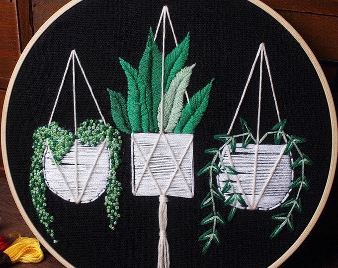 Embroidery Kit For Beginner| Modern Crewel Embroidery Kit with Pattern| Embroidery Hoop Plants |Craft Materials Included Full DIY KIT Plants