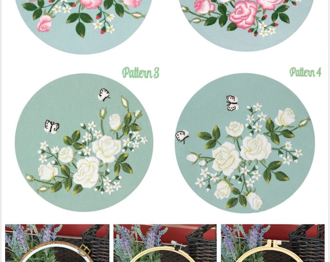 Embroidery Kit For Beginner| Modern Embroidery Kit with Pattern| Flowers Embroidery Full Kit with Needlepoint Hoop| DIY Craft Kit