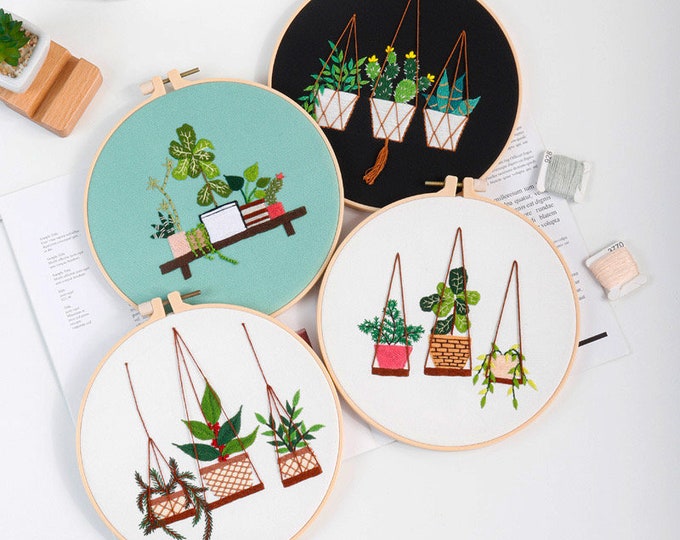 DIY Embroidery Kit For Beginner | Modern Crewel Embroidery Kit with Pattern | Plant Embroidery Full Kit| Hoop Art |DIY Craft Kit | Plants