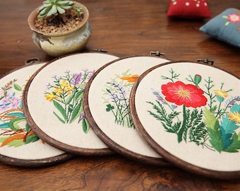 Embroidery Kit For Beginner| Modern Embroidery Kit with Pattern| Embroidery Hoop Plants Flowers |Craft Materials Included | Full DIY KIT Z01