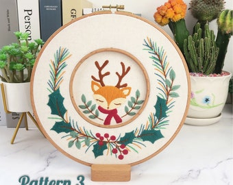 Christmas Embroidery Kit For Beginner| Modern Embroidery Kit with Pattern| Embroidery Full Kit with Wood Needlepoint Hoop| DIY Craft Kit