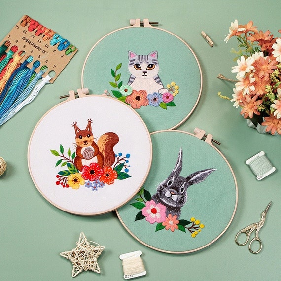 Embroidery Kit for Beginner Modern Crewel Embroidery Kit With Pattern  Animal Embroidery Full Kit With Needlepoint Hoop DIY Craft Kit 