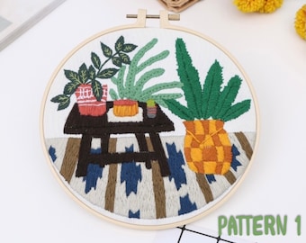 Embroidery Kit For Beginner| Modern Embroidery Kit with Pattern| Embroidery Hoop Plants |Craft Materials Included | Full DIY KIT Plants